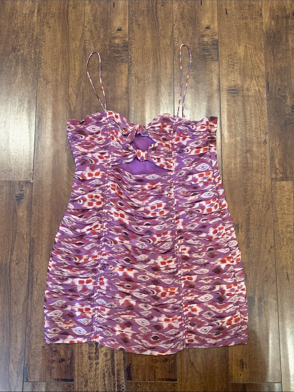 Zara Purple and Pink Printed Spaghetti-Strap Mini Dress